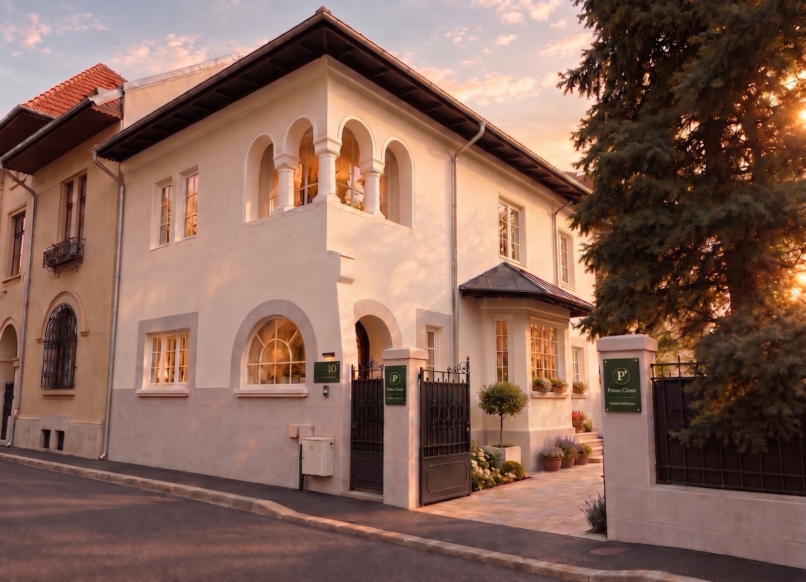 Prime Clinic — prevention and proactive health clinic, the villa on Strada Stockholm at sunset